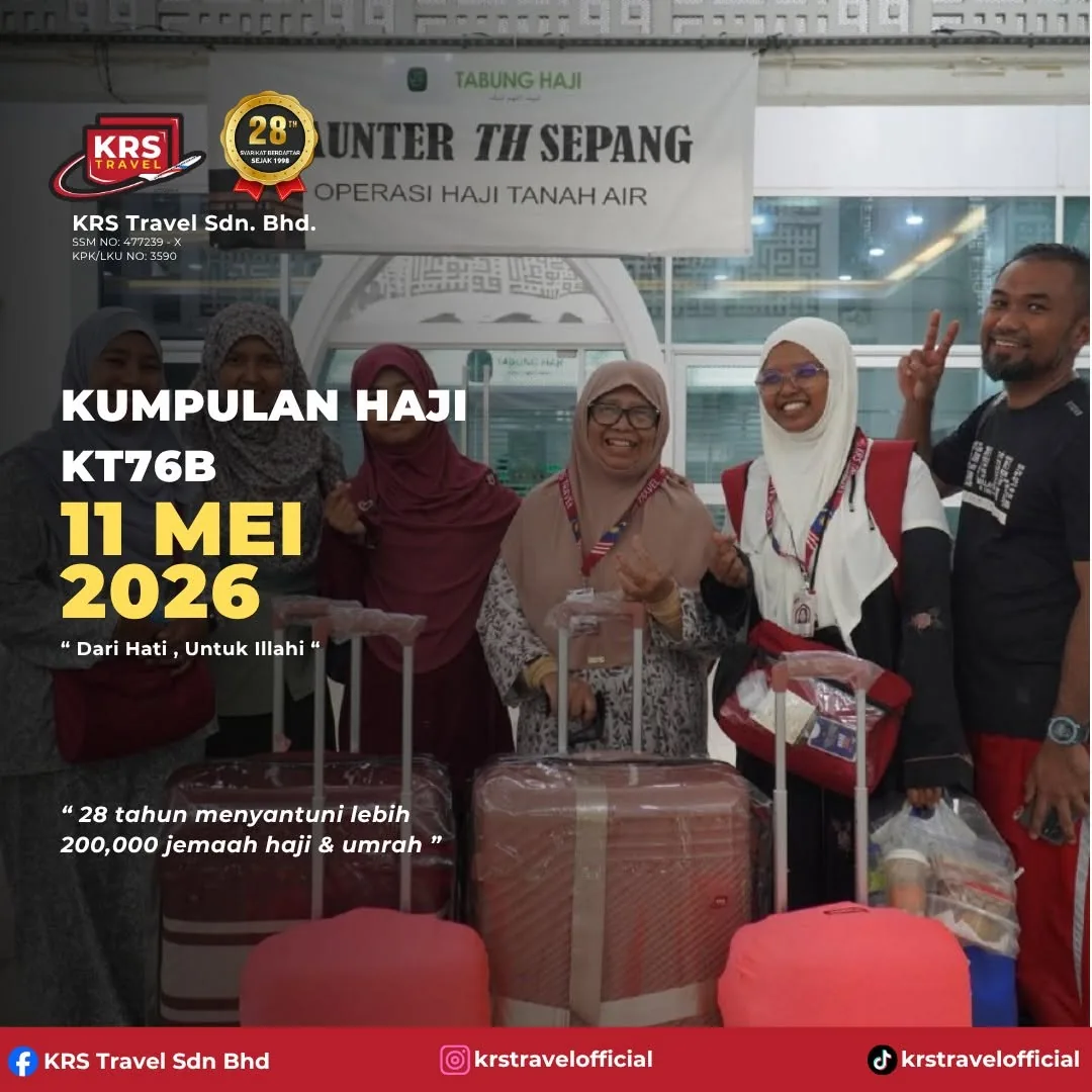 Kumpulan haji KT76B KRS Travel di kaunter Tabung Haji Sepang pada 11 Mei 2026