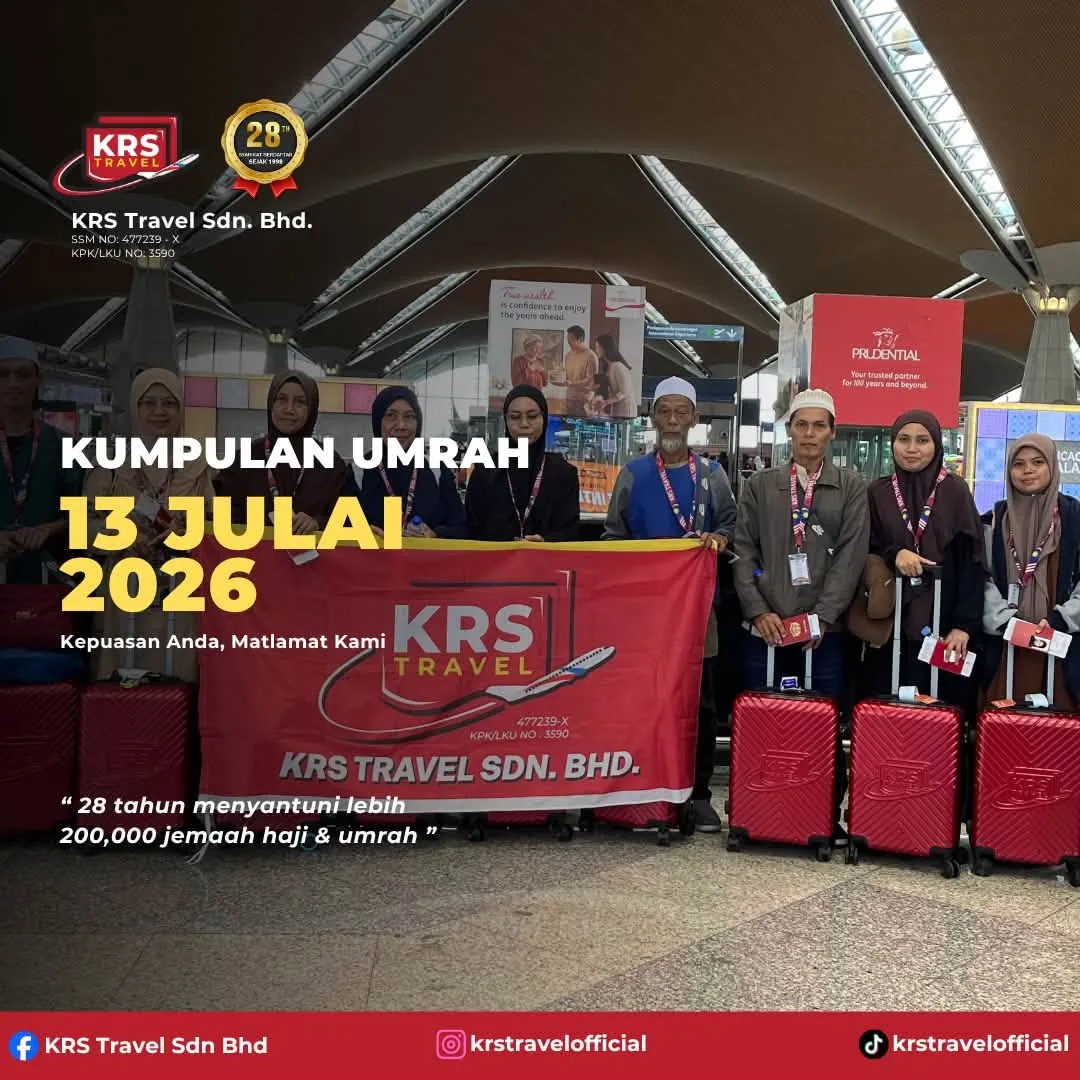 Kumpulan umrah KRS Travel bertolak dari KLIA pada 13 Julai 2026
