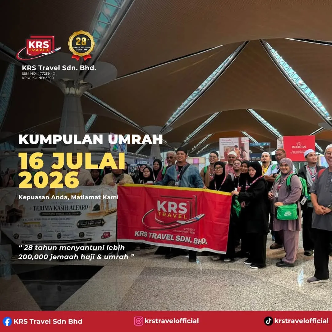 Kumpulan umrah KRS Travel bertolak dari KLIA pada 16 Julai 2026