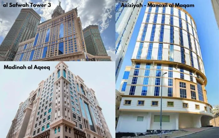 Hotel Pakej Ajwa: Al Safwah Tower 3, Madinah Al Aqeeq dan Manazil al Maqam di Aziziyah