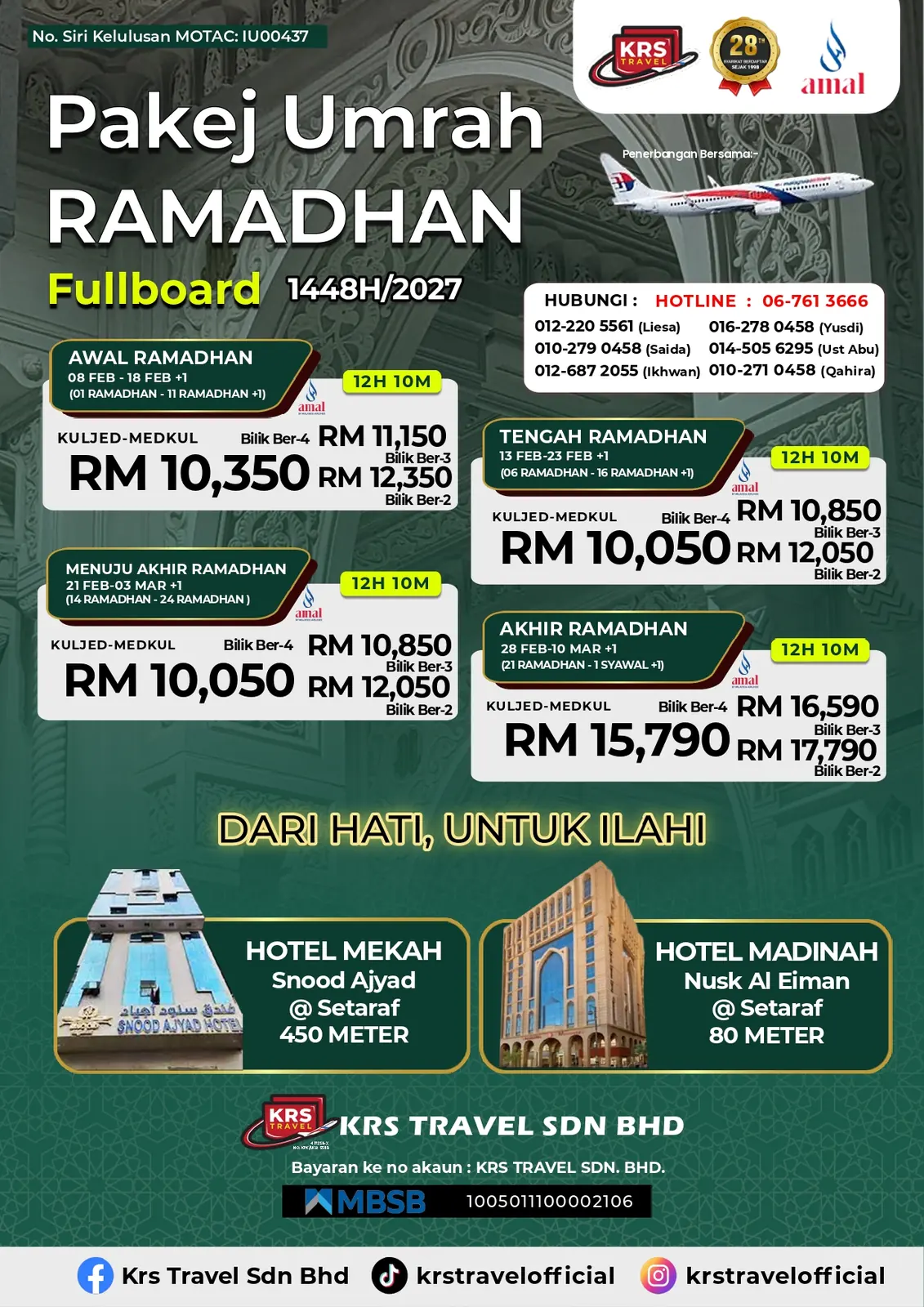 Pelbagai Pakej Umrah Ramadhan 1448H/2027 — KRS Travel