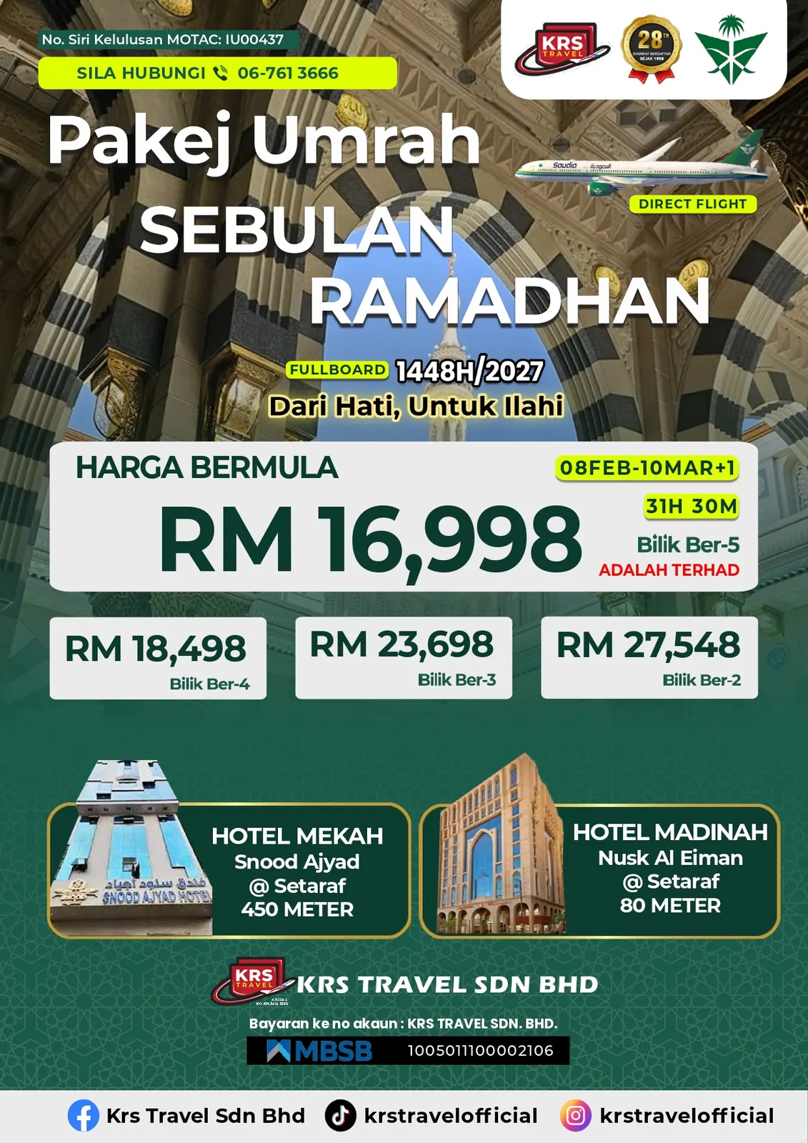 Pakej Umrah Sebulan Ramadhan 1448H/2027 — KRS Travel