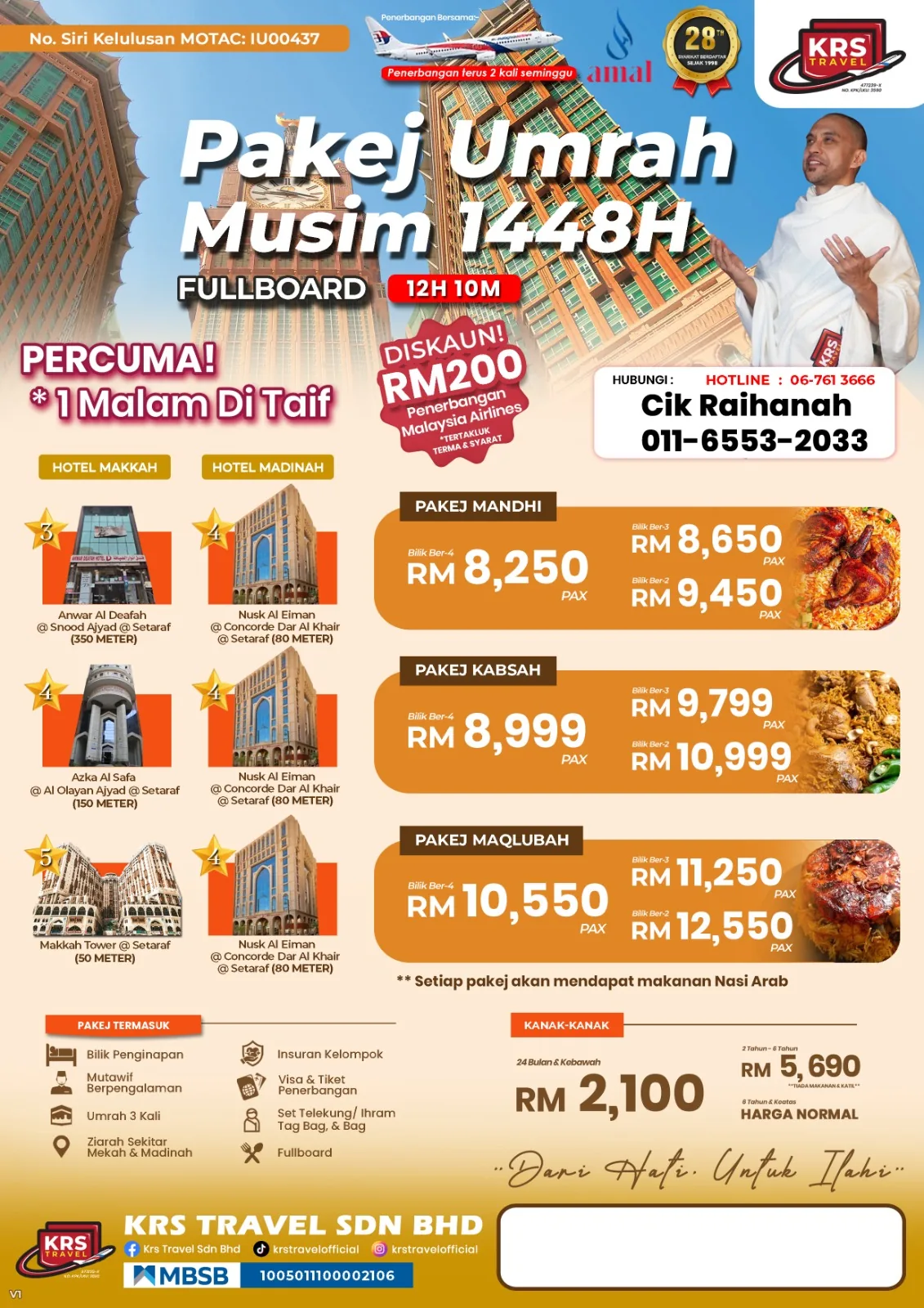 Pakej Umrah Direct Flight Normal Season 1448H — KRS Travel